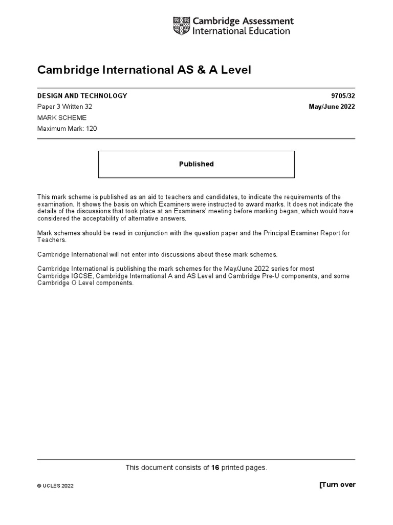 Cambridge International AS & A Level: Design and Technology 9705/32 May ...