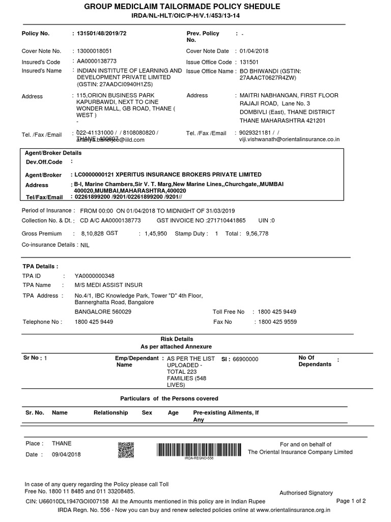 Mediclaim policy pdf insurance business law