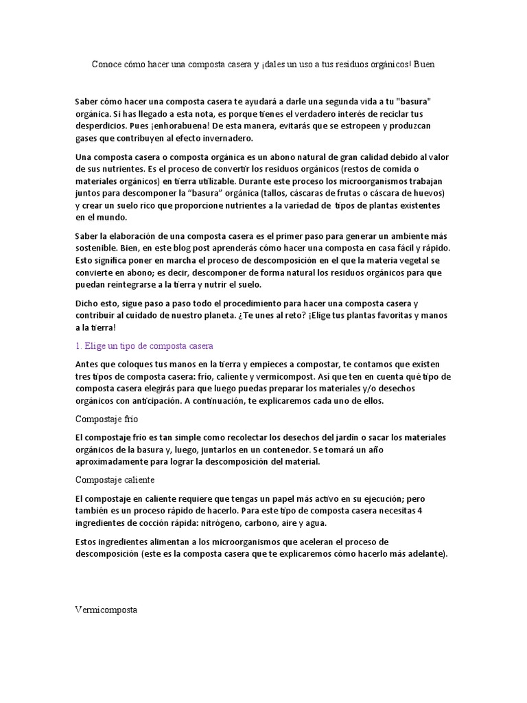 Cómo Hacer Composta Casera Fácil | PDF | Compost | Residuos