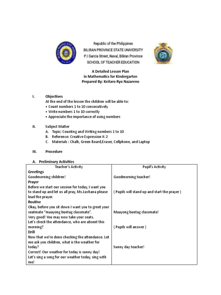 Lesson Plan in Mathematics For Kindergarten | PDF | Green | Color