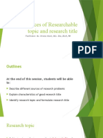 Sources of Researchable Questions and Research