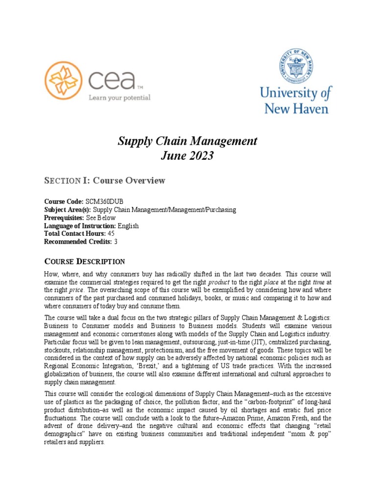 UNH CEA Template Working Syllabus Dub 2023 June SCM DR R PDF Supply
