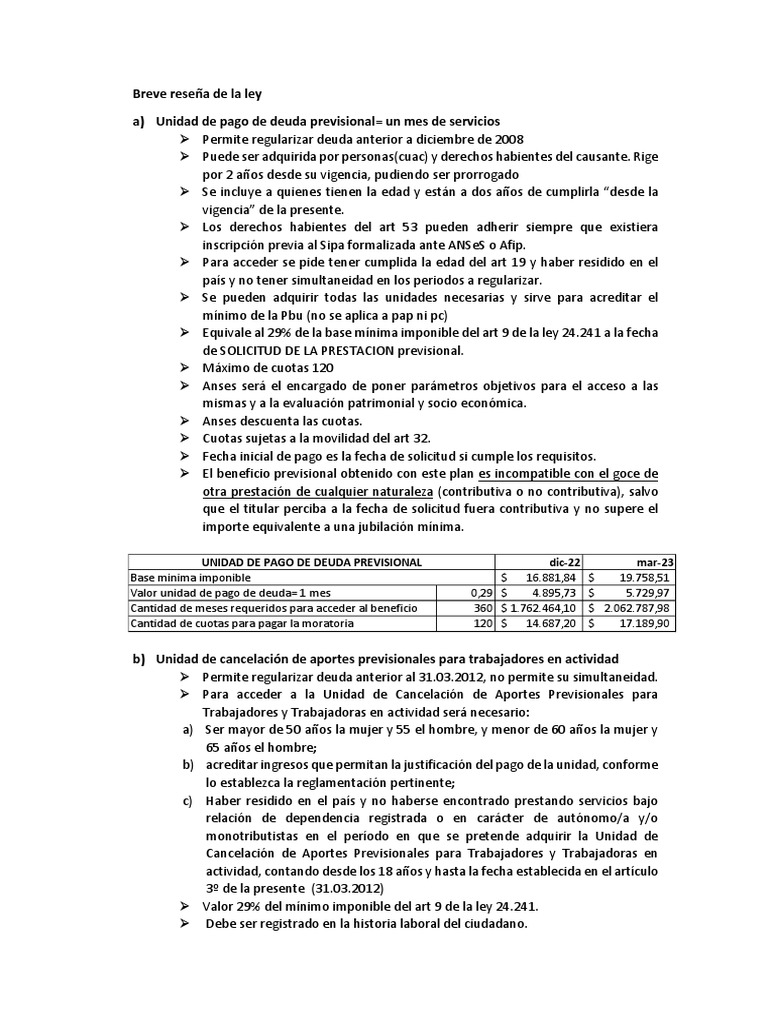 Breve Reseña de La Ley de Moratoria PDF Jubilación Gobierno