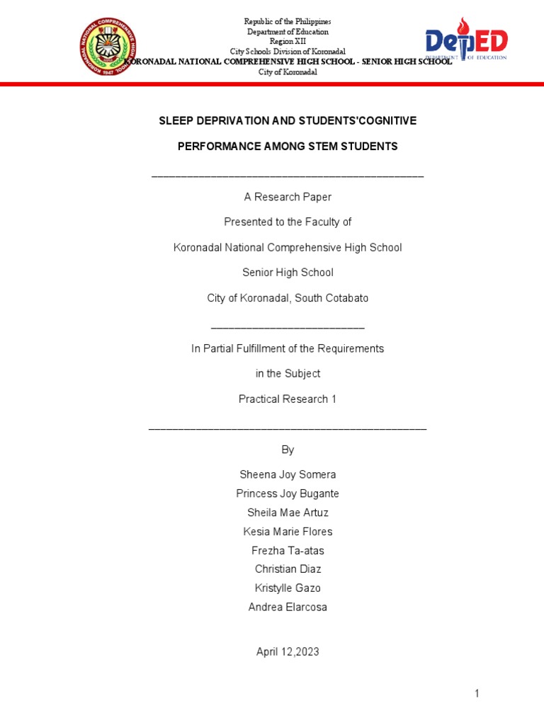 Sleep Deprivation and Students'Cognitive Performance Among Stem ...
