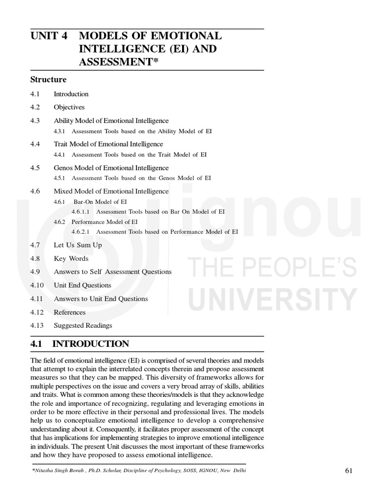 Emotional Intelligence Models and Assessments | PDF