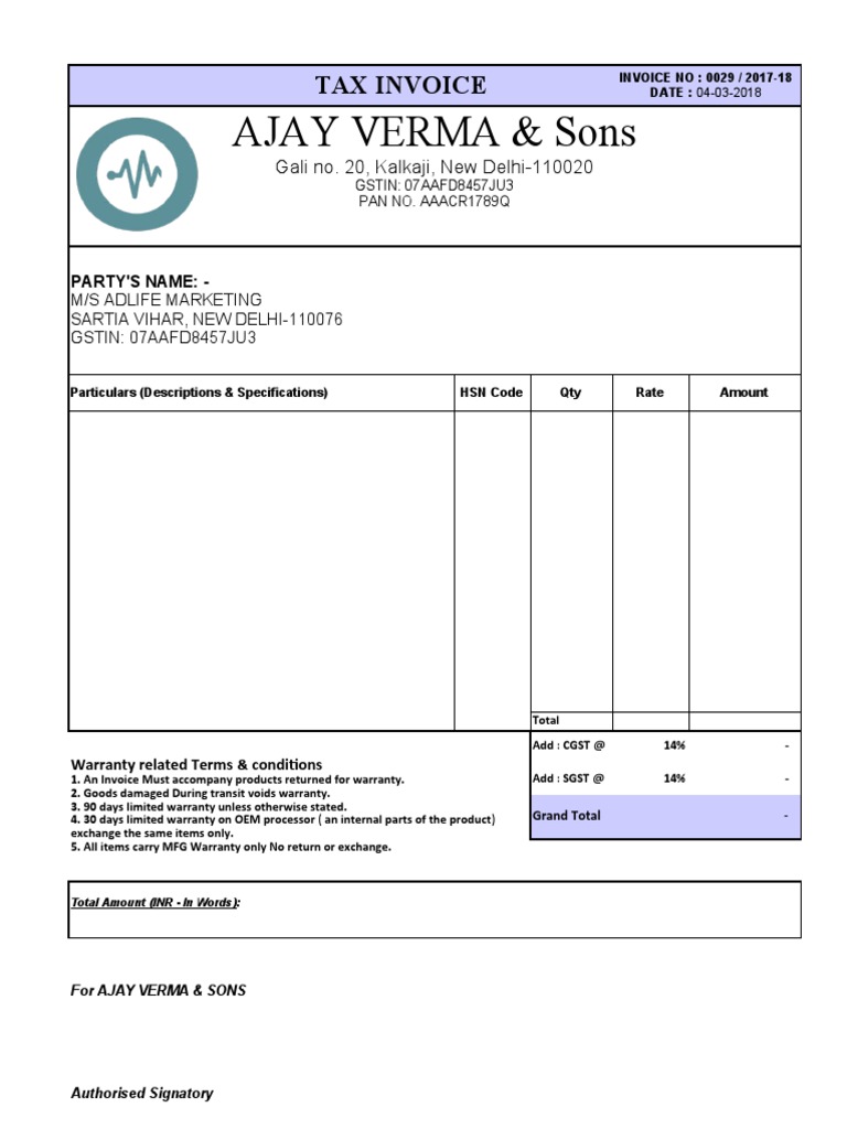 GST Invoice Format No. 30 | PDF