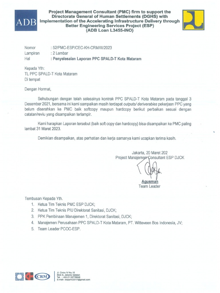 Lampiran 02 - Surat Pending Matters PPC SPALD Mataram | PDF