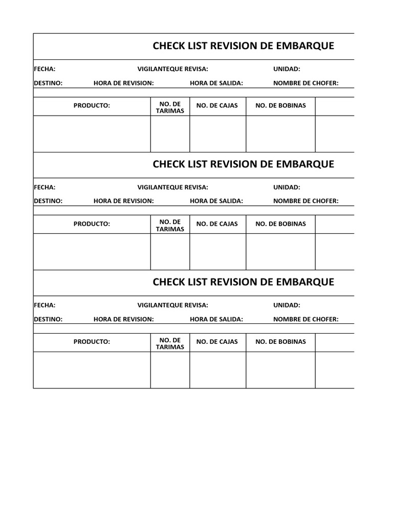 Check List de Embarque y Recepción | PDF