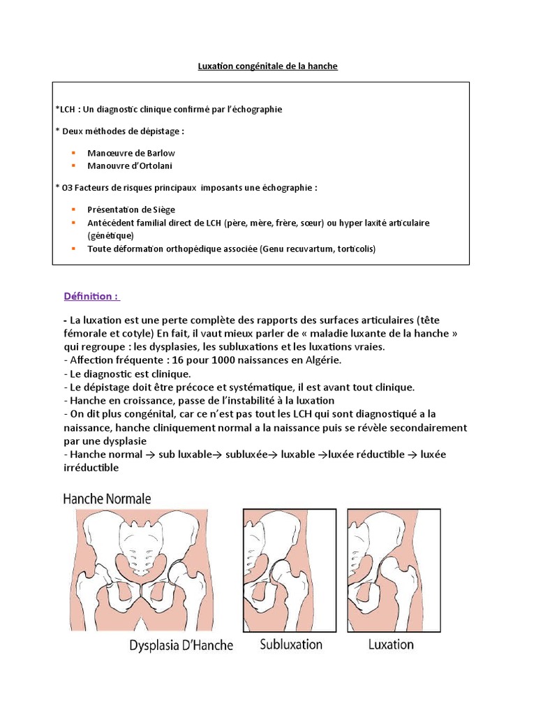Luxation Congénitale de la Hanche : Diagnostic et Traitement | PDF ...