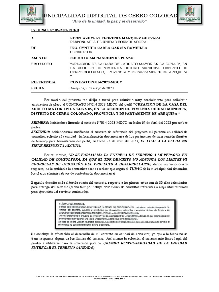 Solicitud de Ampliación de Plazo Proyecto Casa Adulto Mayor | PDF