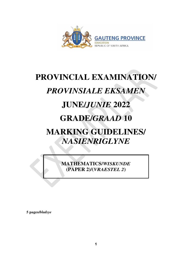 Gr10 MATH P2 (ENG & AFR) June 2022 Possible Answers PDF Mathematics