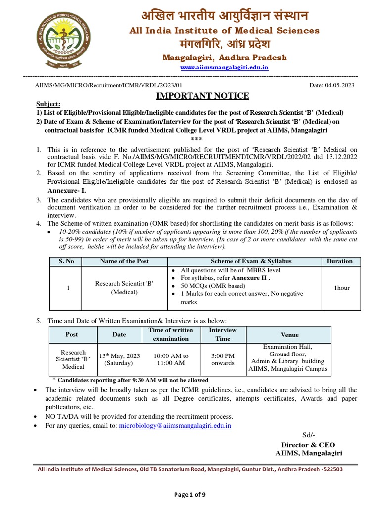 AIIMS MG VRDL List of Eligible.provisional Eligible.ineligible