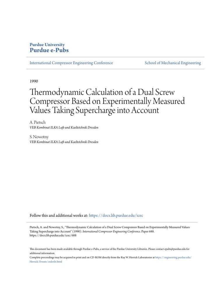 Thermodynamic Calculation of A Dual Screw Compressor Based On Exp | PDF ...