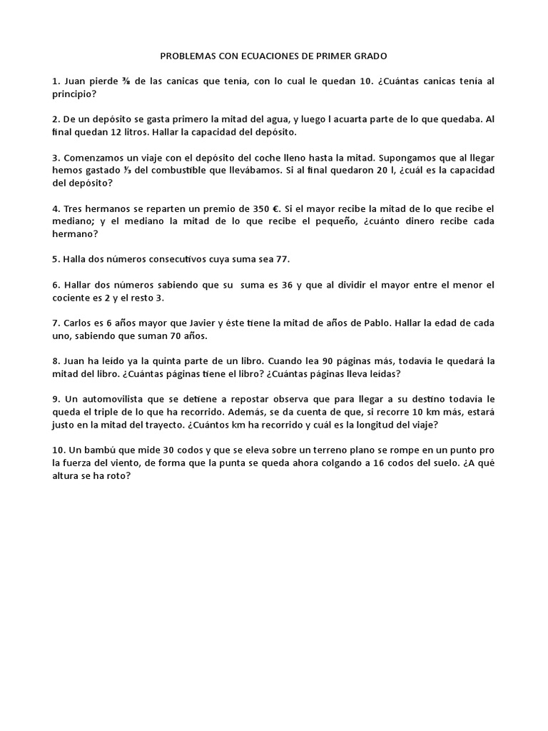 Problemas de Ecuaciones Lineales Resueltos | PDF | Objetos matemáticos ...