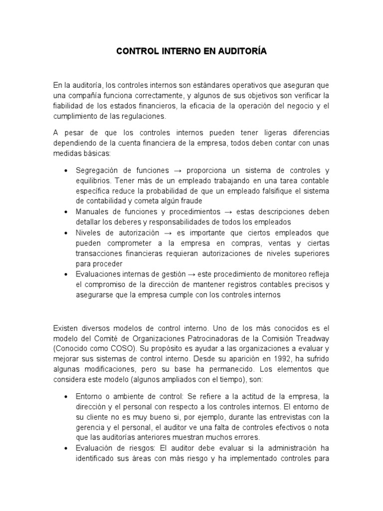 Control Interno Auditoria | PDF | Auditoría | Contabilidad