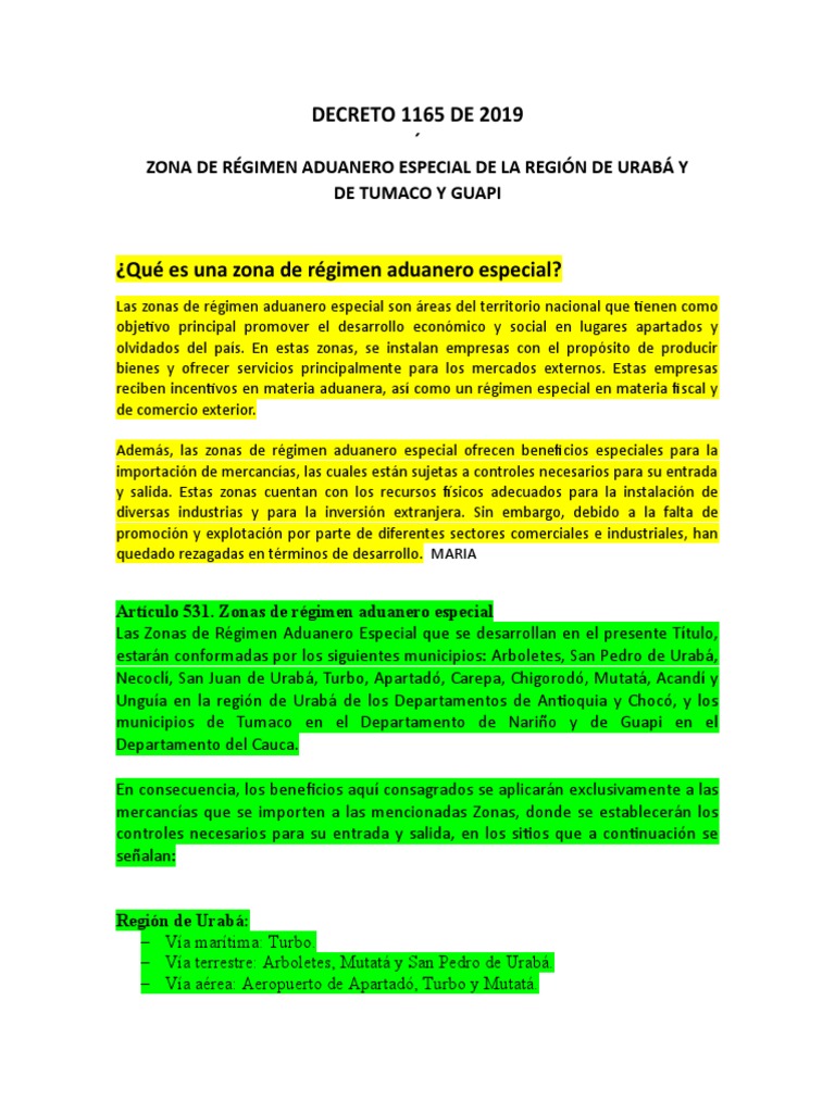 Zona De Régimen Aduanero Especial Pdf Aduana Economias