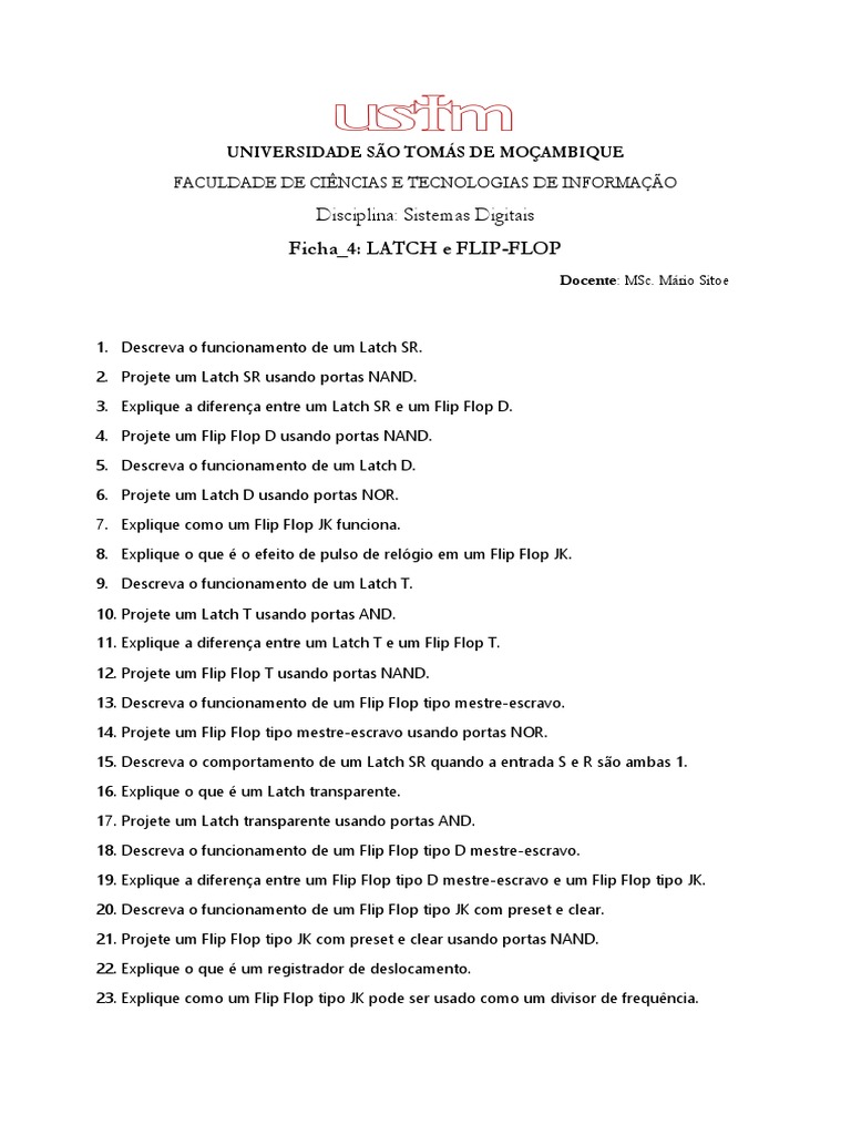 Ficha 4 LATCH e FLIPFLOP PDF