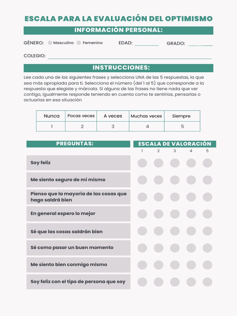 Evaluación del Optimismo | PDF | Relaciones personales, crianza y ...