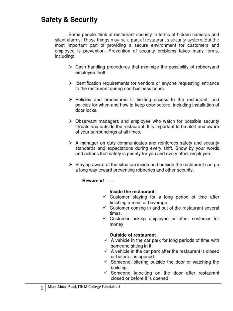 Safety & Security PDF Securities Restaurants
