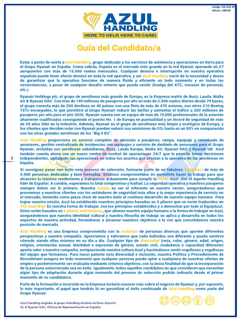 AH-L D-19 Gu C3 ADa Del Candidato - Azul Handling | PDF | Salario ...