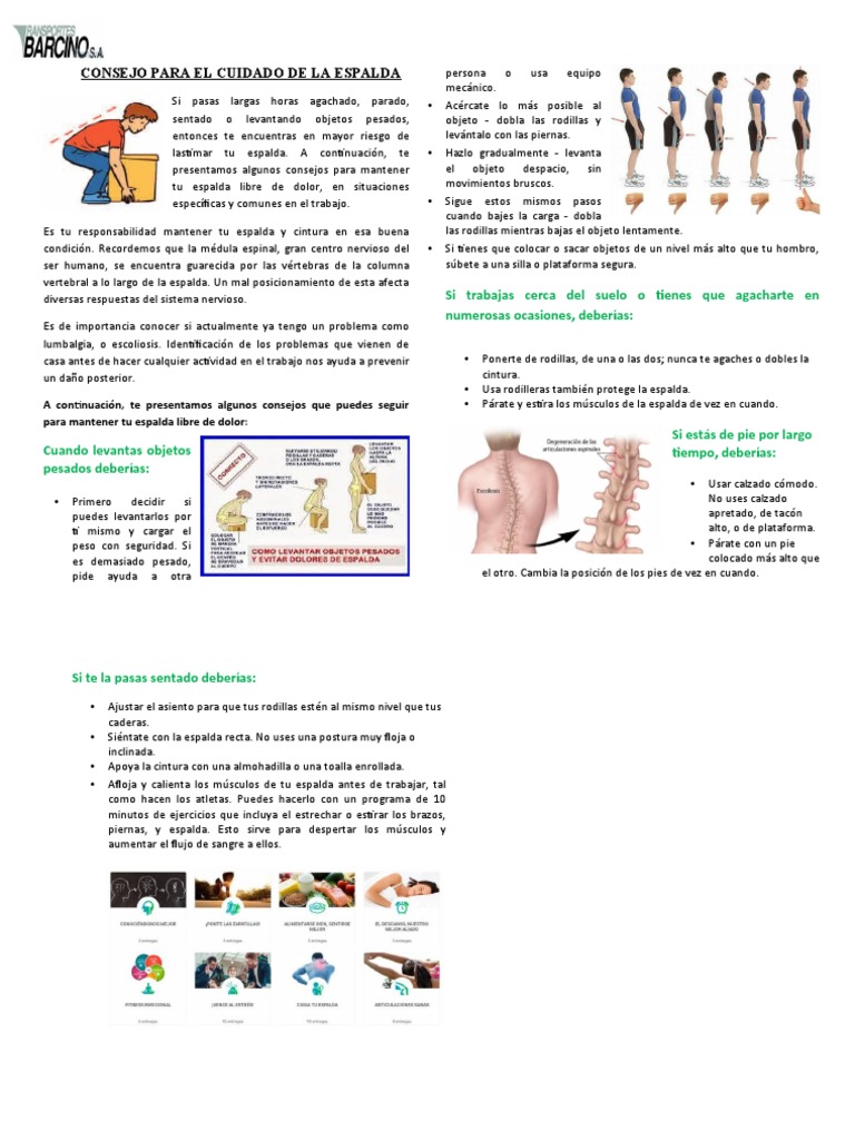 Consejos para Cuidado de La Espalda | PDF | Dolor lumbar | Enfermedades ...
