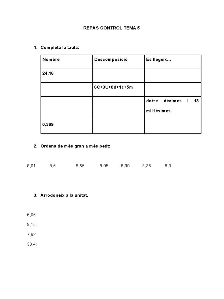 Fitxa Repàs Mates Tema 5 5èb | PDF