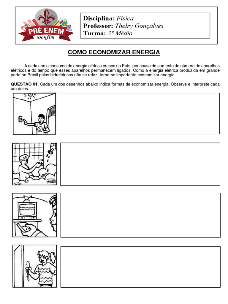 Atividade - Consumo de Energia Elétrica - 3º MÉDIO - BONFIM 2023 | PDF