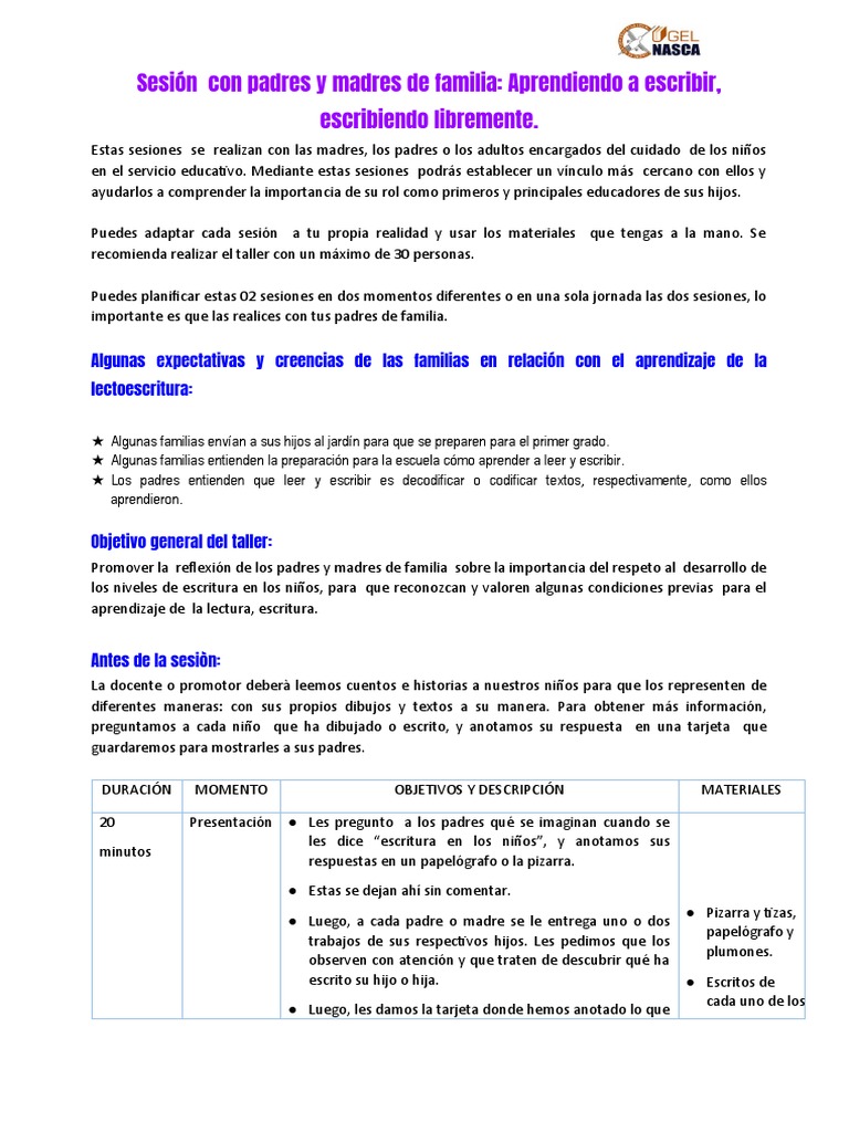 Taller de Escritura para Familias | PDF | Aprendizaje | Educación de la ...