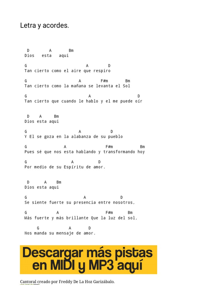Dios Está Aquí Mp3 Karaoke Pista Acordes Y Letras Musicatólica