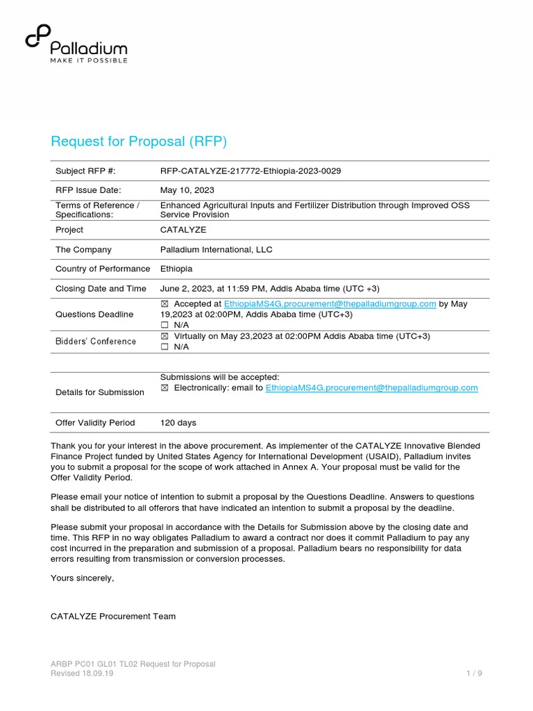 RFP for Agricultural Inputs in Ethiopia | PDF | Request For Proposal ...