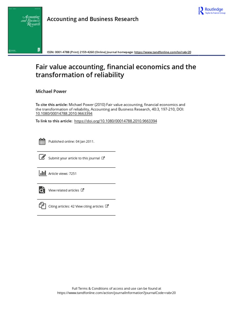 Fair Value Accounting, Financial Economics and The Transformation of ...