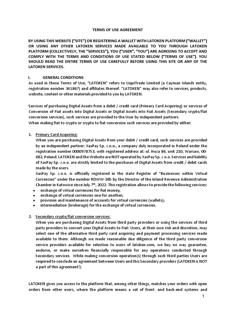 LATOKEN Terms of Use Overview | PDF | Law