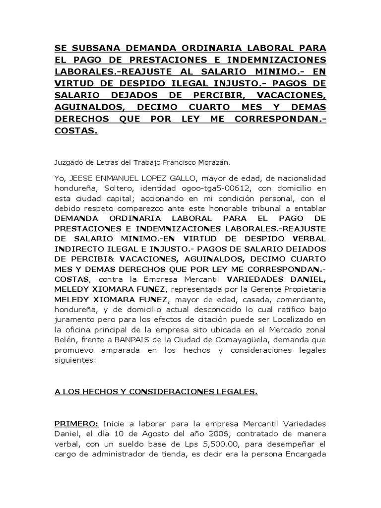 Subsanacion Materia Laboral | PDF | Derecho