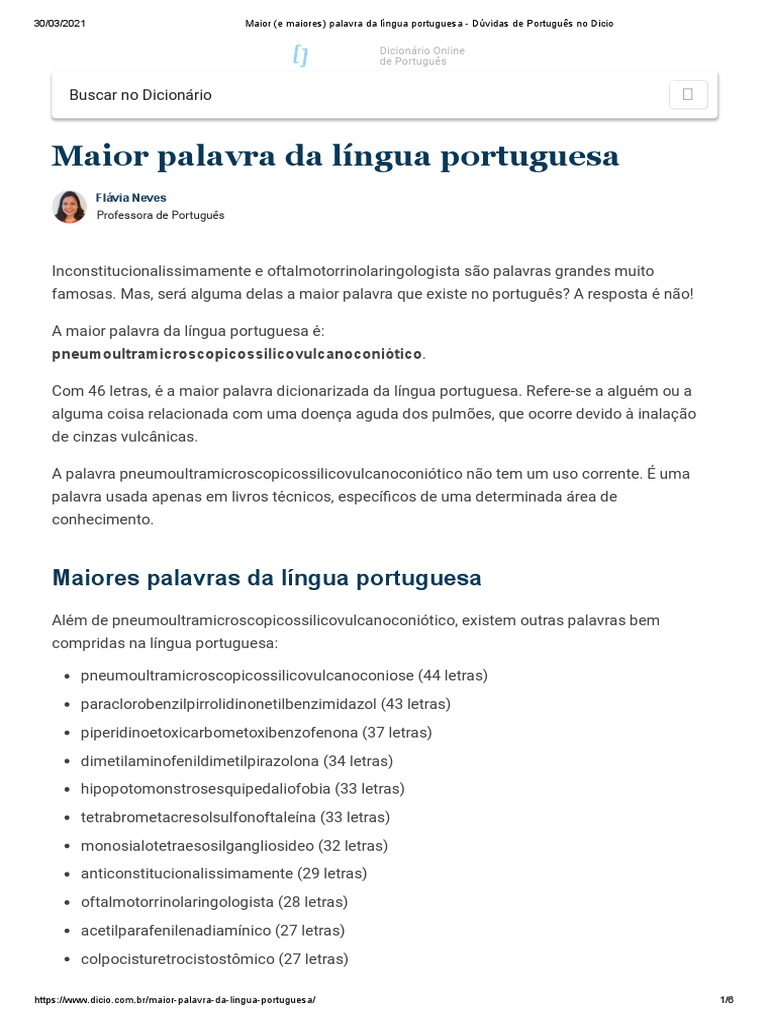 A Maior Palavra da Língua Portuguesa | PDF | Português (idioma ...