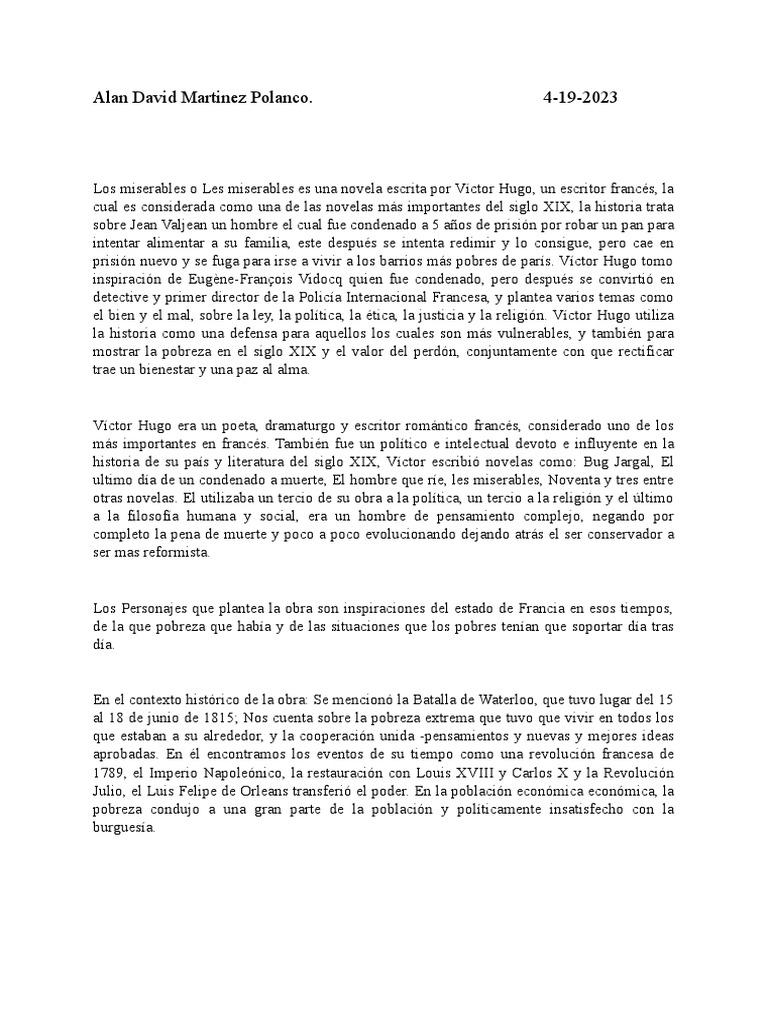 Alan David Martinez Polanco | PDF | Los Miserables
