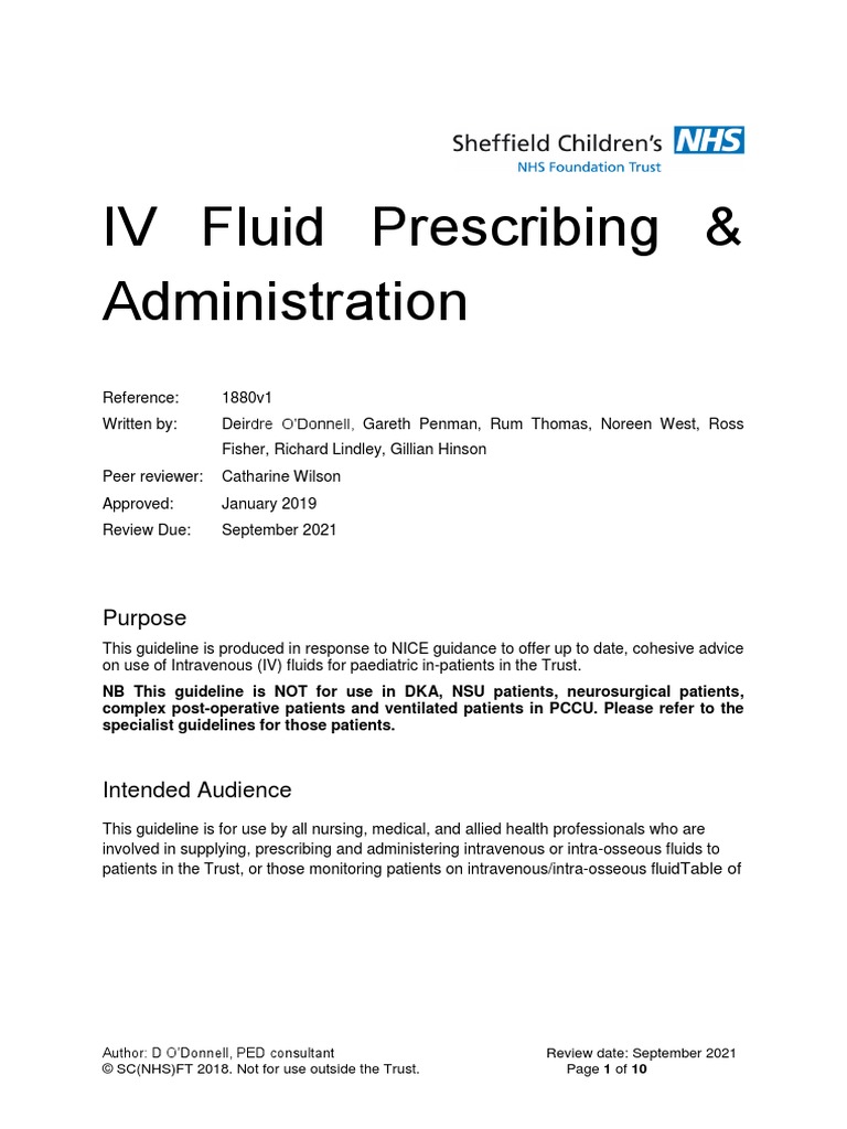 1880 IV Fluid Prescribing and Administration PDF Dehydration