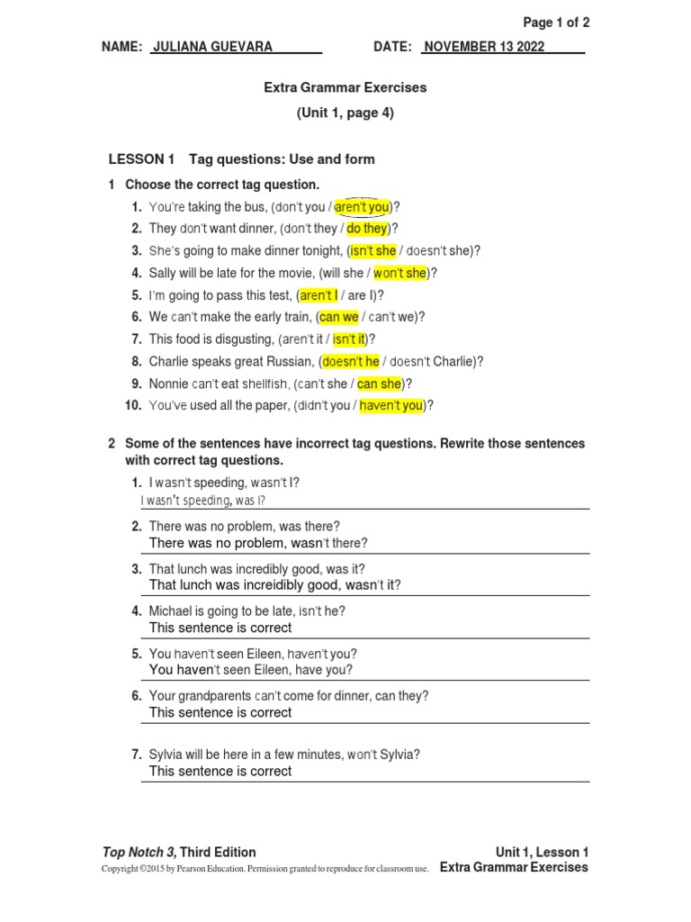 Grammar Practice 1 | PDF | Linguistics