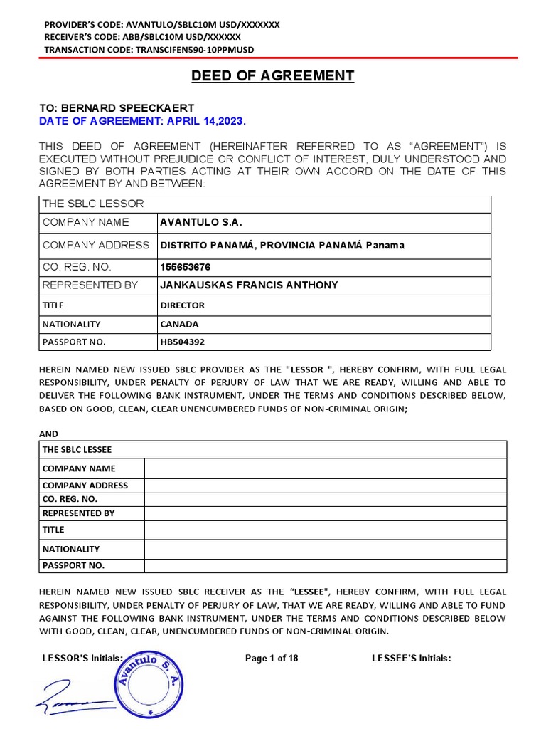 SBLC Leasing Doa Apr23 | PDF | Letter Of Credit | Lease