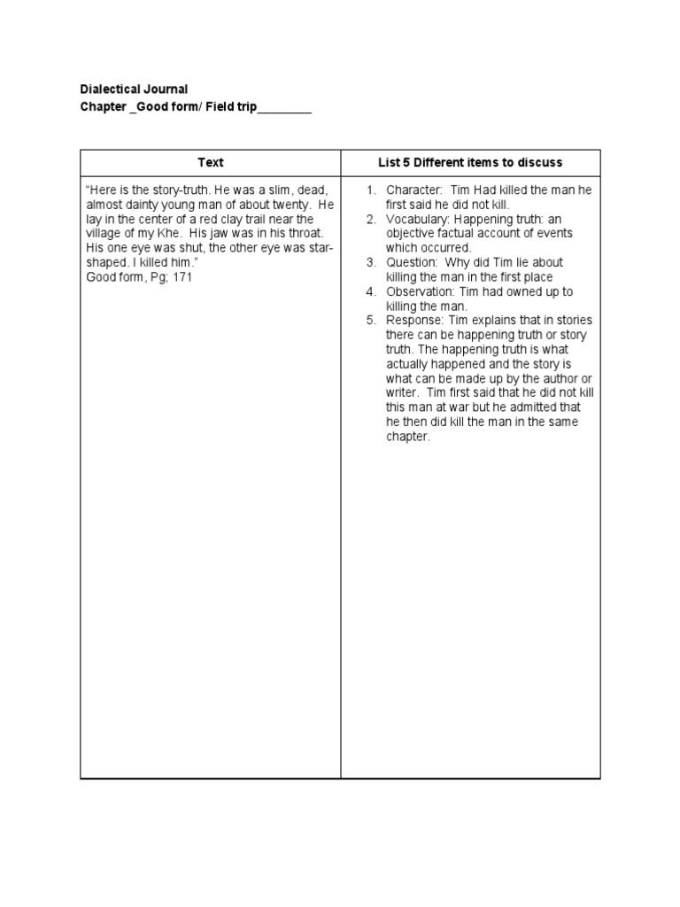 Good Form - Field Trip Dialectical Journal | PDF
