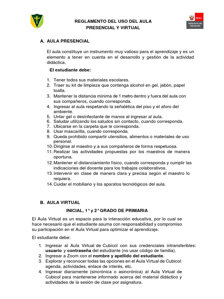 Reglamento de Uso Del Aula | PDF | Salón de clases | Maestros