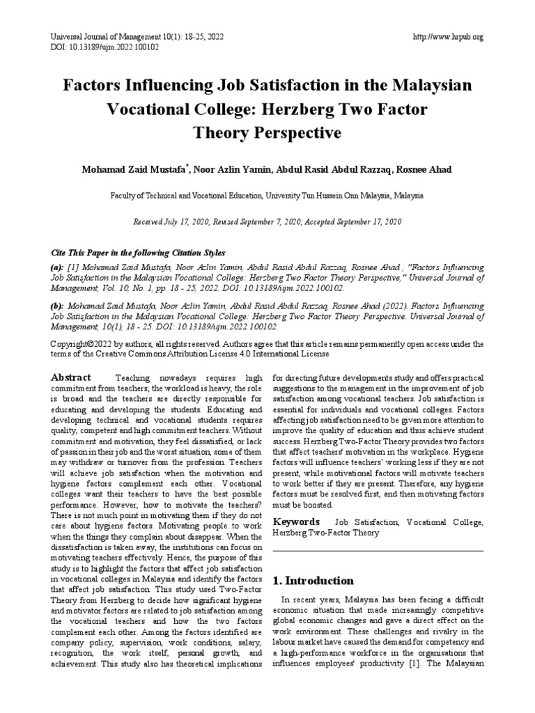 Satisfaction in KV PDF Job Satisfaction Motivational