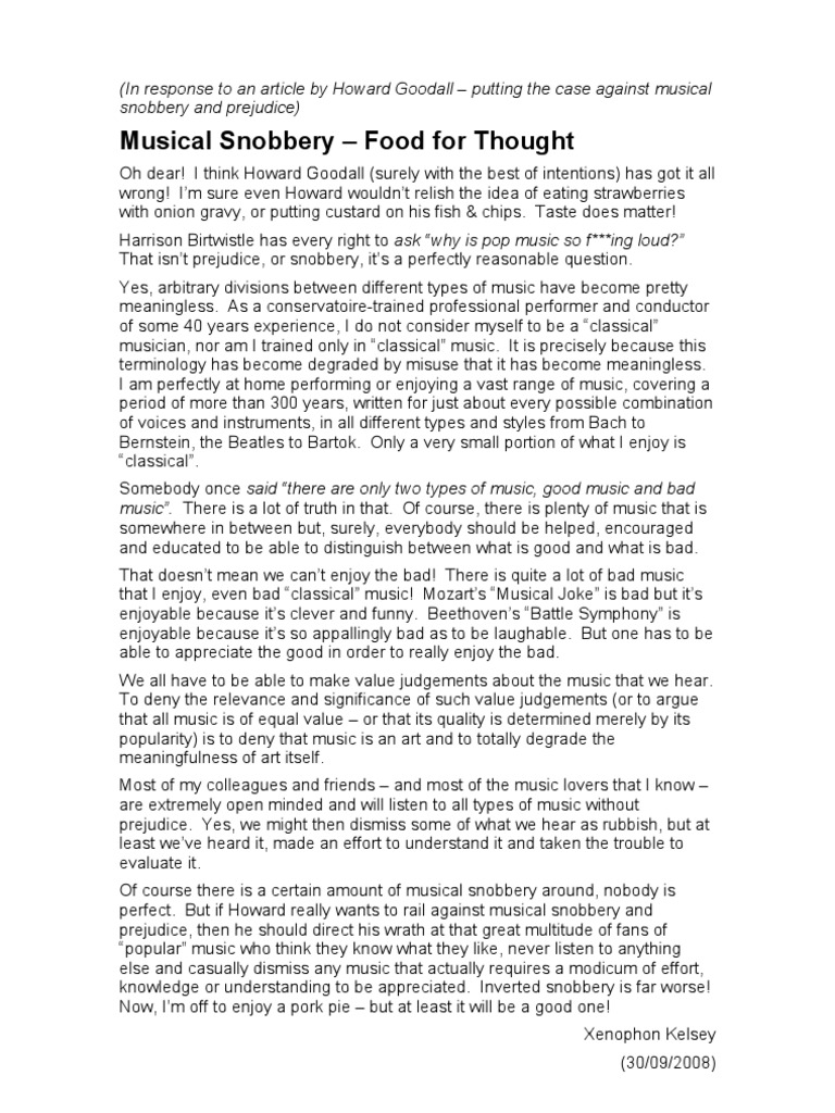 Musical Snobbery | PDF | Entertainment (General)