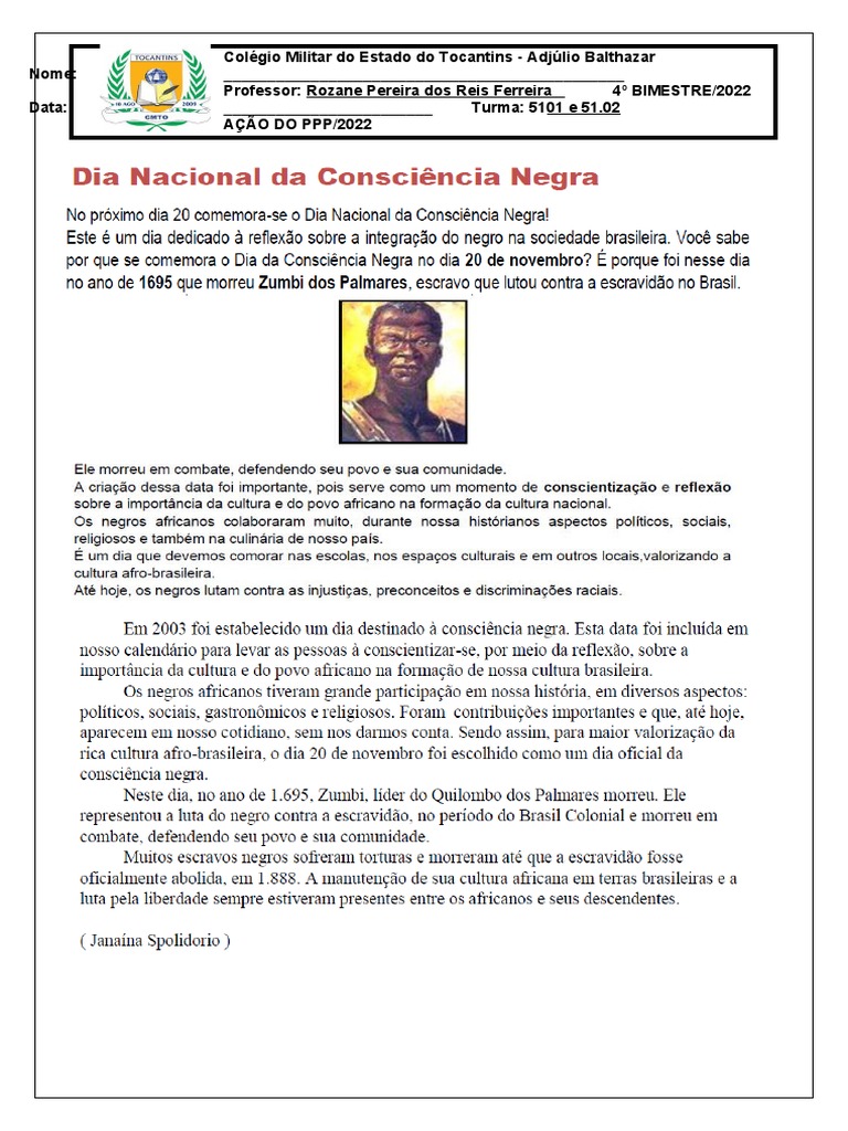 Atividade - Consciência Negra 5 Ano | PDF