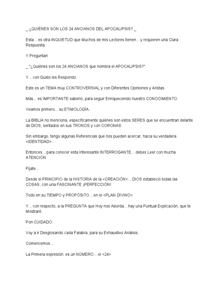 Quiénes Son Los 24 Ancianos Del Apocalipsis PDF