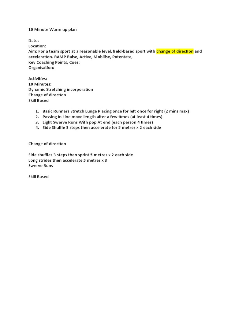 10 Minute Warm Up Plan | PDF