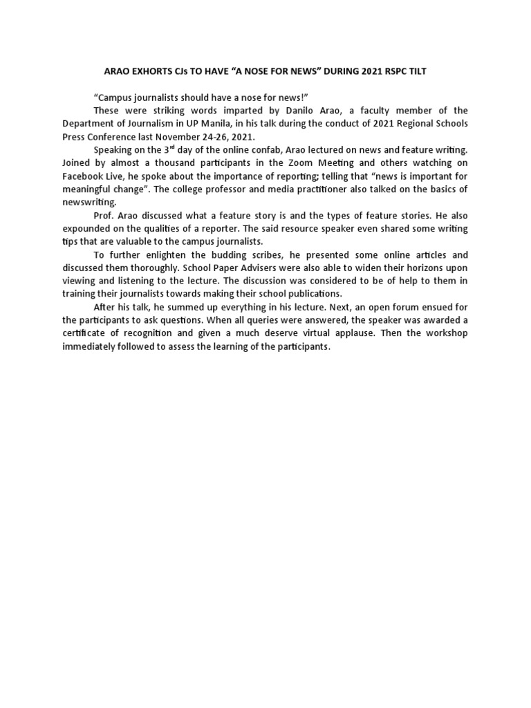 2021 RSPC Newswriting Output | PDF