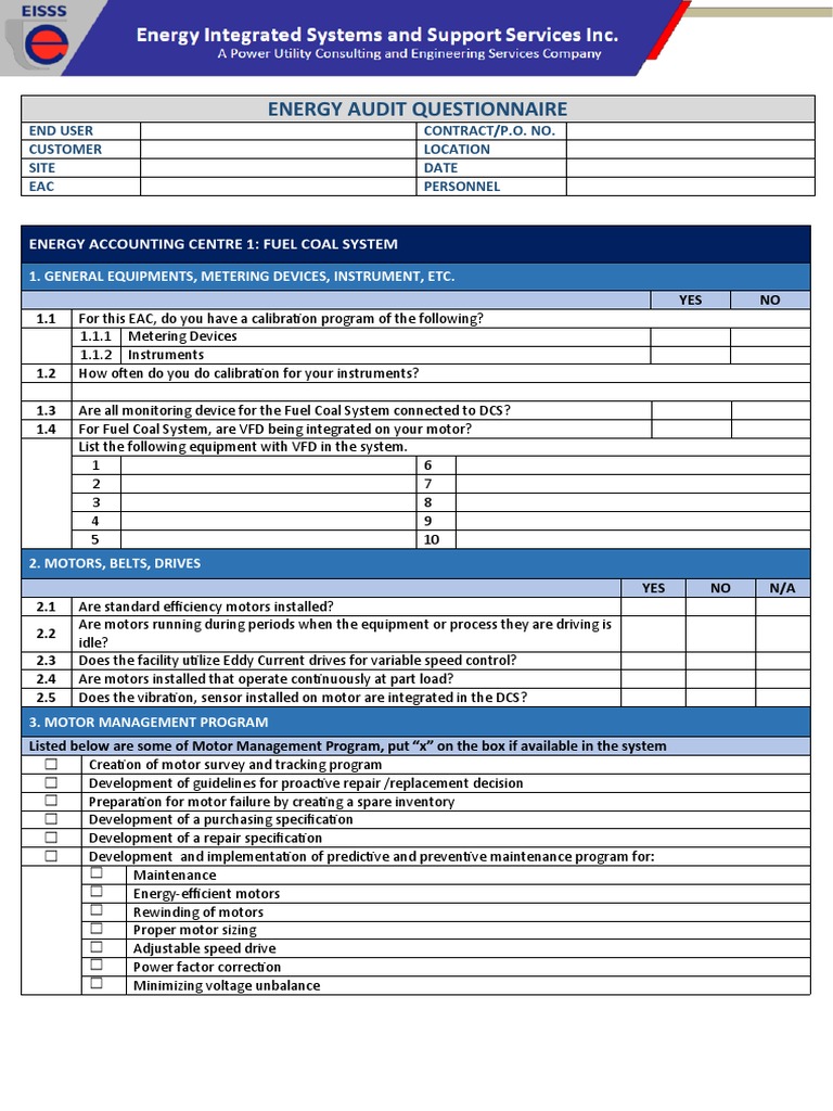 Energy Audit Questionnaires Sample PDF