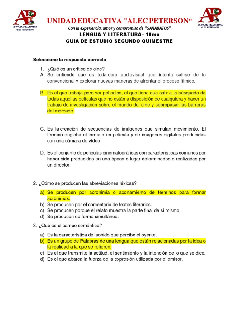 Guía de Estudio Lengua y Literatura 10mo | PDF | Adverbio | Lingüística