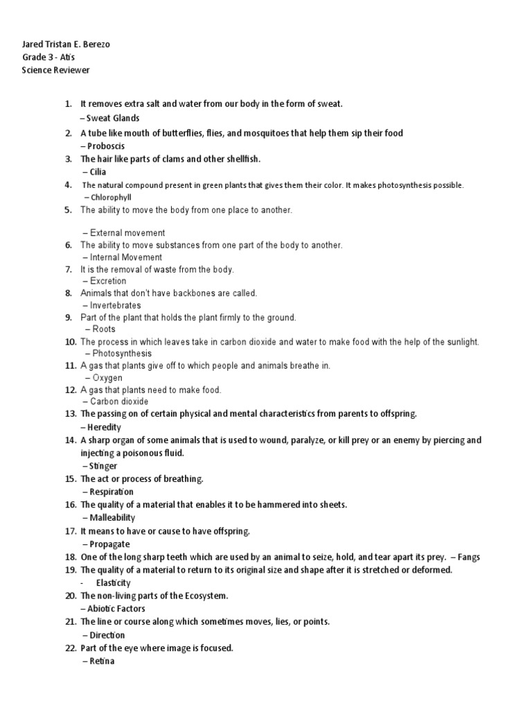Grade 3 Science Review Guide | PDF