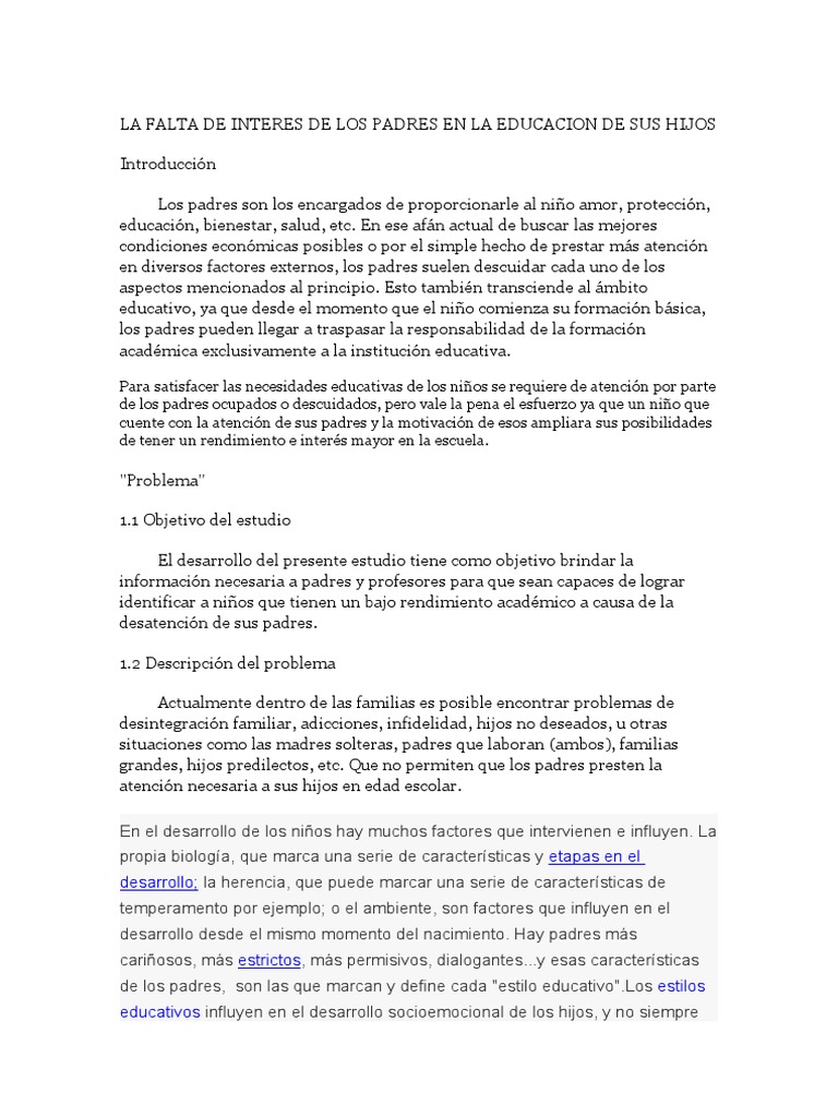 LA FALTA DE INTERES DE LOS PADRES hacias sus HIJOS | PDF